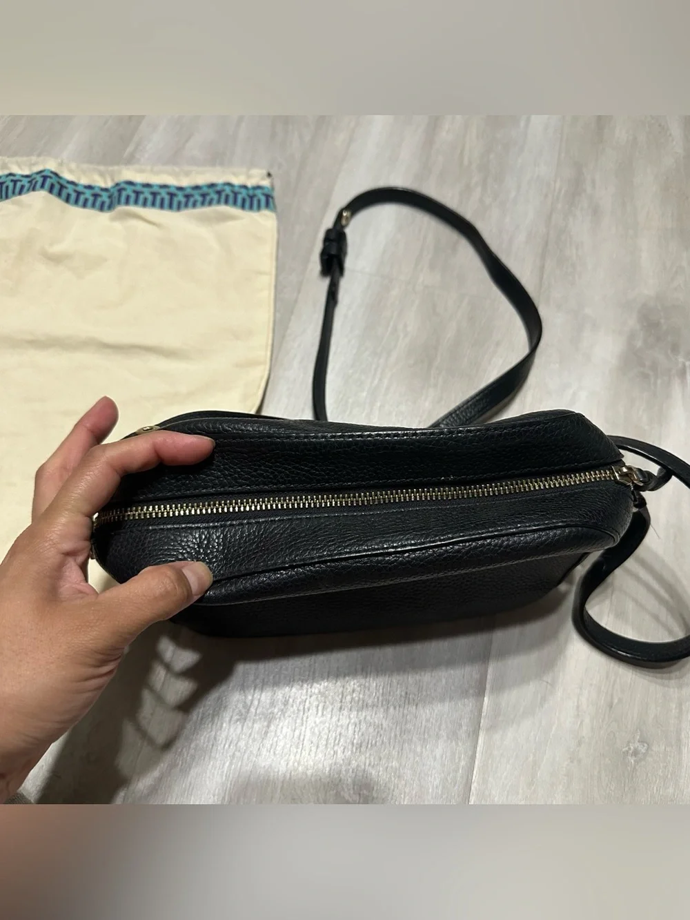 Tory Burch Black Pebbled Leather Crossbody Bag Purse